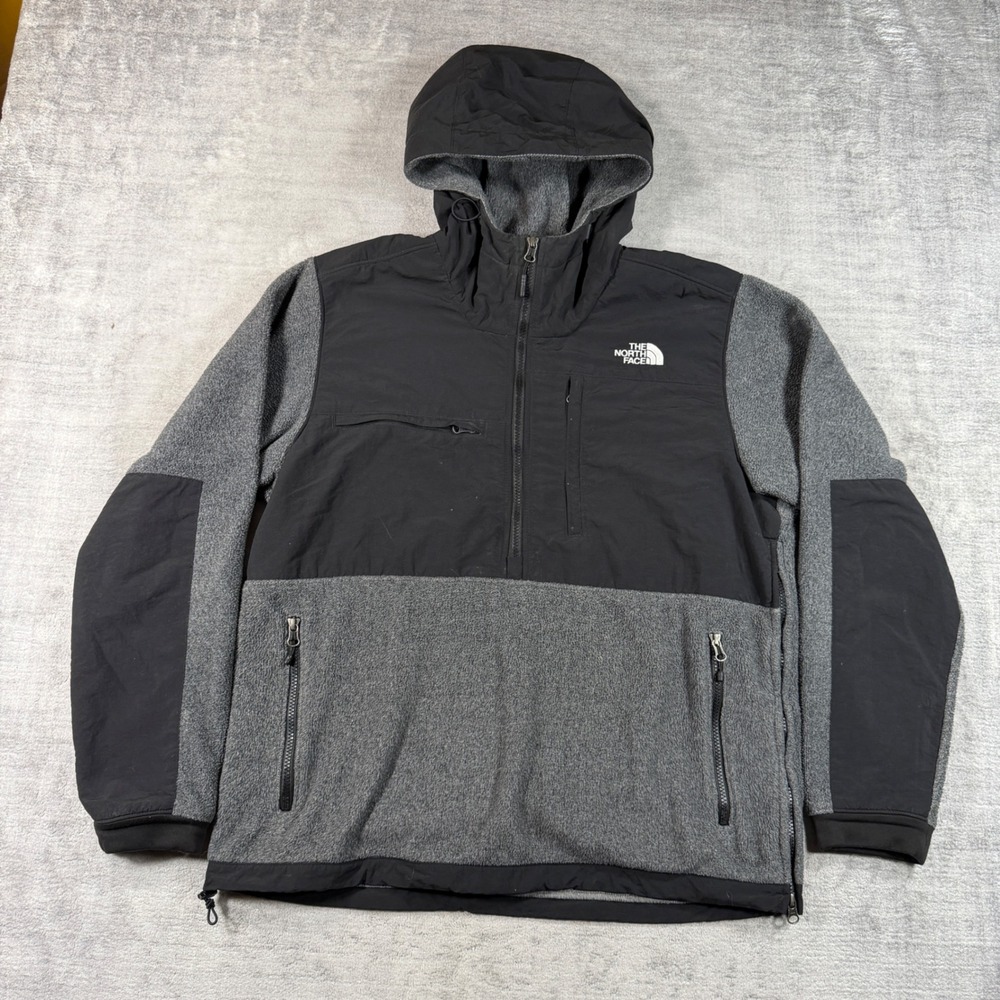 The North Face Jacket Mens Large Grey Denali 2 Anorak Half Zip Fleece Hooded